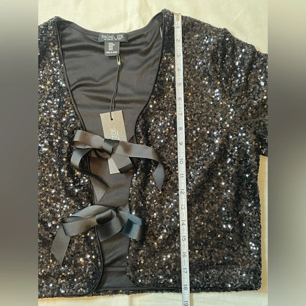 Rachel Zoe black sequins tie front crop top size M glitter Fairy
